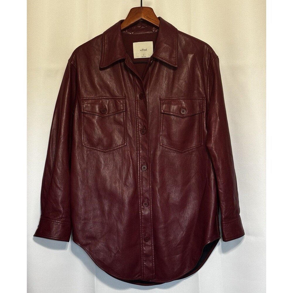Aritzia Wilfred The Ganna Faux Leather Shacket Burgundy Button Front Small